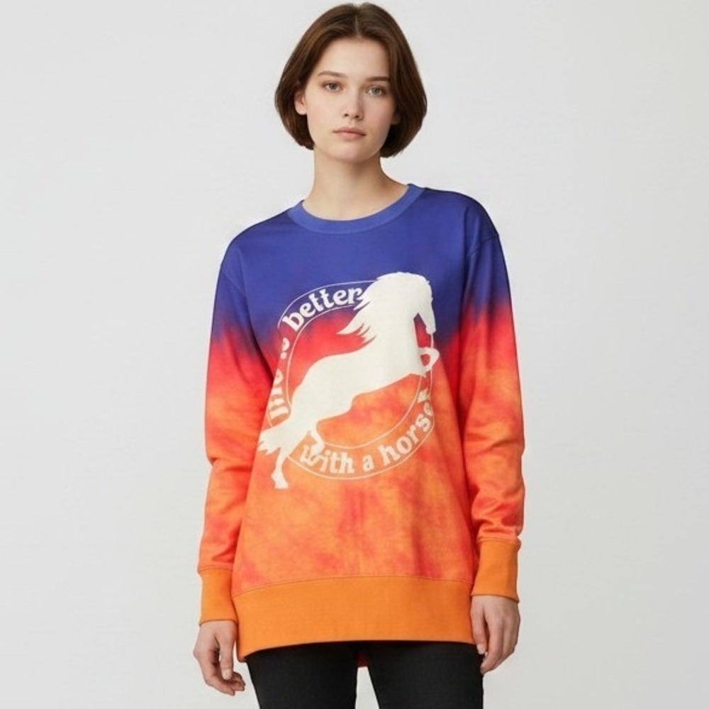 LuLaRoe Hannah XS Horse Graphic Sweatshirt NWT Equestrian Ombre Pullover Casual